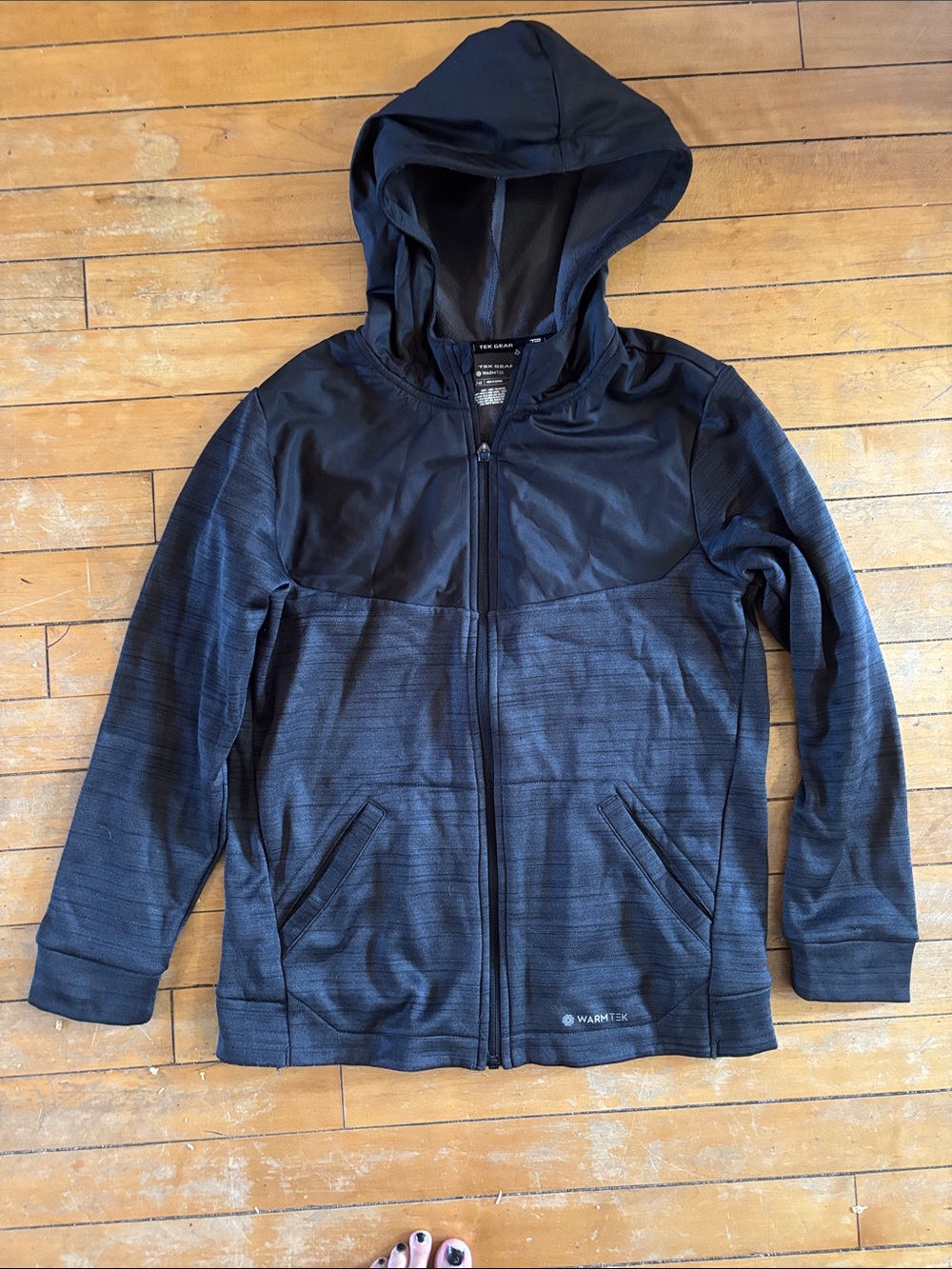 EUC Boys Lightweight Tek Gear  Black/Grey Hooded Zip-Up Jacket